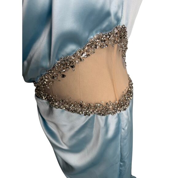 Portia and Scarlett Illusion Cutout One Sleeve Gown PS23502 ice blue size 10 - Picture 5 of 11